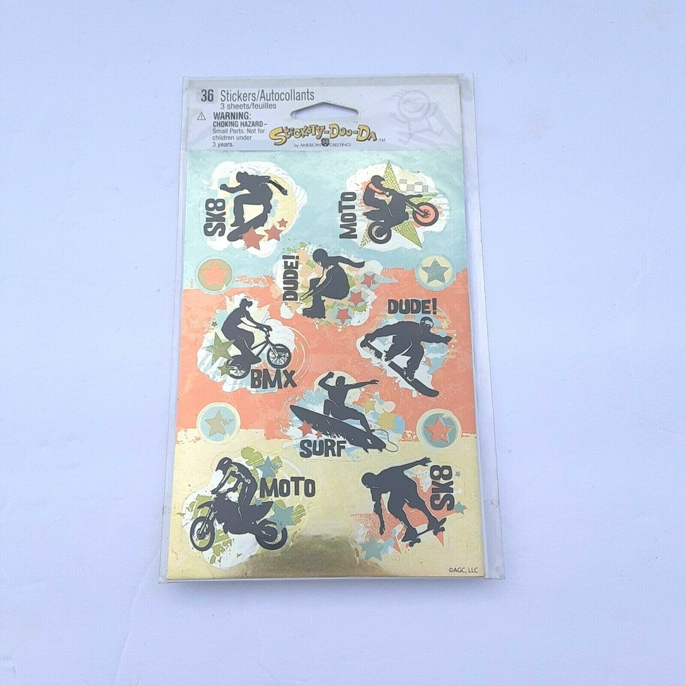Stickety-Doo-Da Sk8 Moto BMX Surf Dude Skateboard Stickers 3 Sheets New